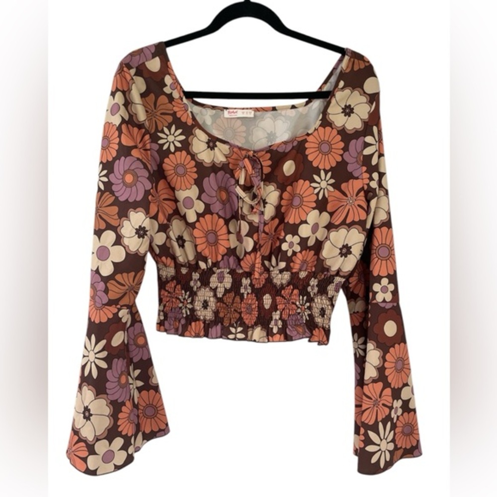 ROMWE Floral Top- Brown, Purple, and Orange